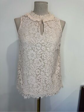 J Crew Sleeveless Lace Ruffled Neck Shell Top - Cream Size XXS